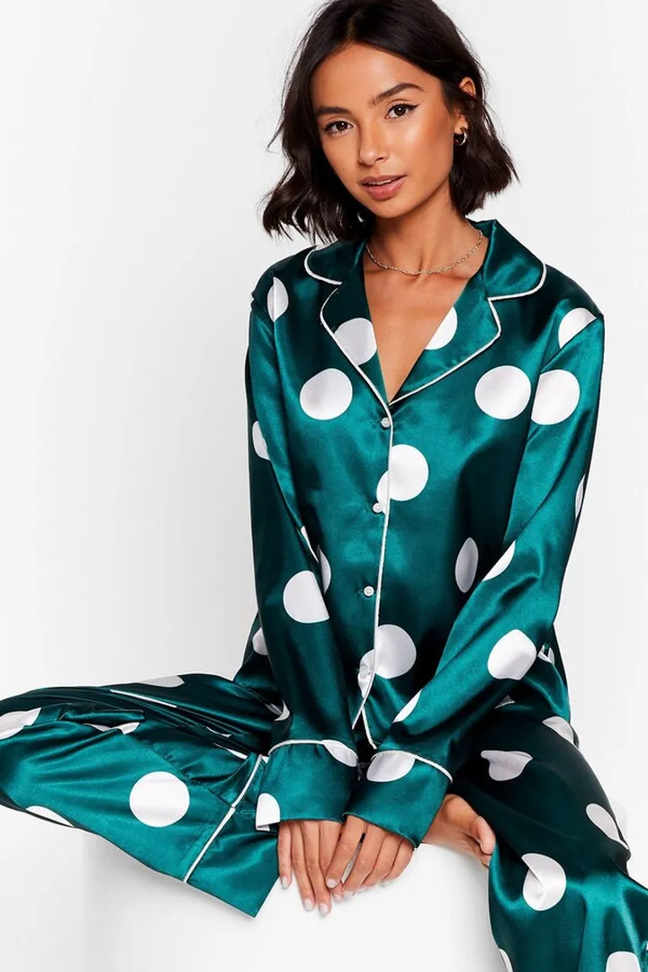 Nasty Gal Womens Polka Dot Satin Pants Pajama Set