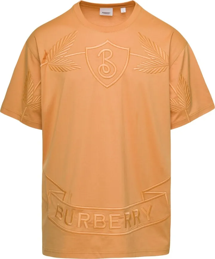 'banstead Crest' Orange Crewneck T-shirt With Crest Embroidery In Cotton Man Burberry