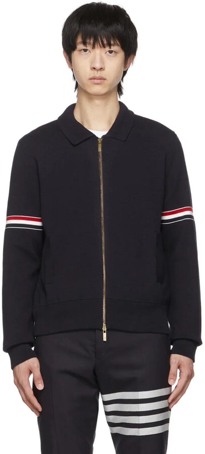 Thom Browne Navy Milano Stitch Bomber Jacket
