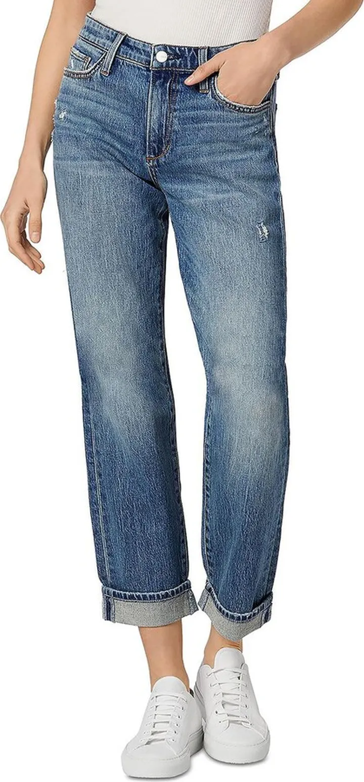 The Niki Womens Mid-Rise Cuffed Boyfriend Jeans