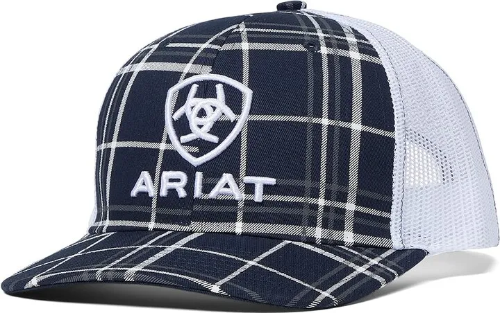 Ariat R112 Plaid with White Logo Snapback (Navy) Caps
