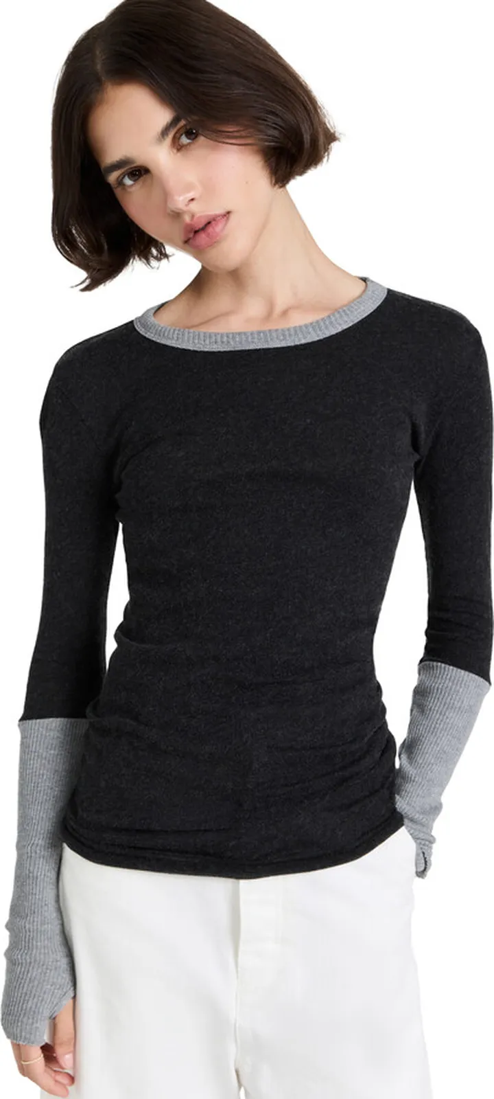 Enza Costa Cashmere Colorblock Fitted Crew