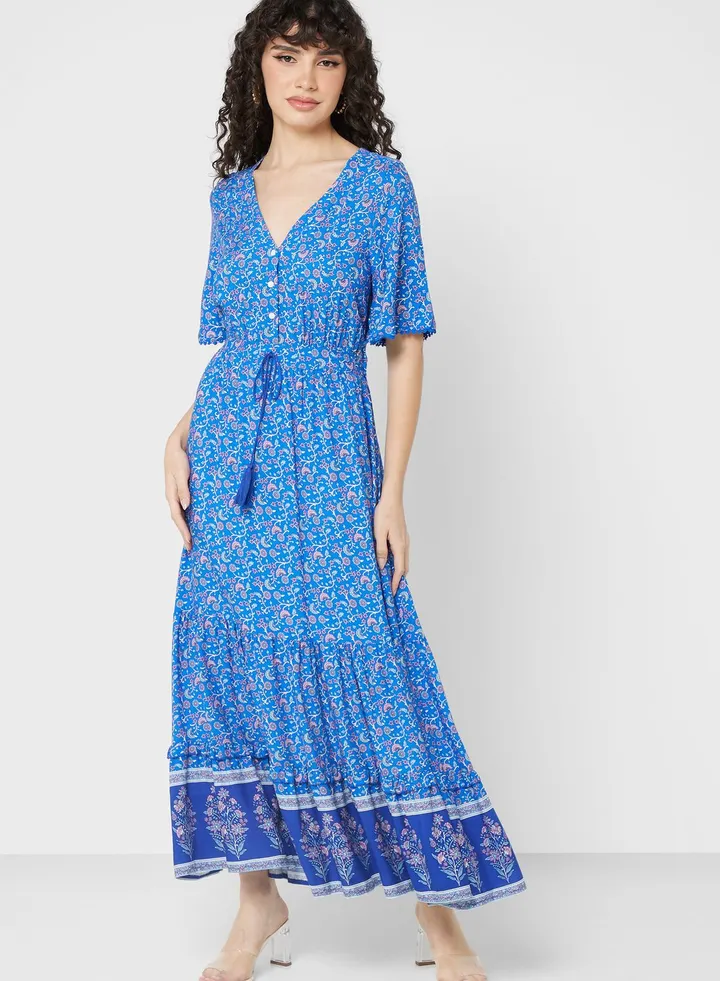 Ruffle Sleeve Printed Dress