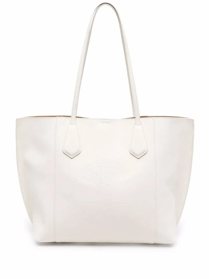 Embossed Logo Leather Tote Bag