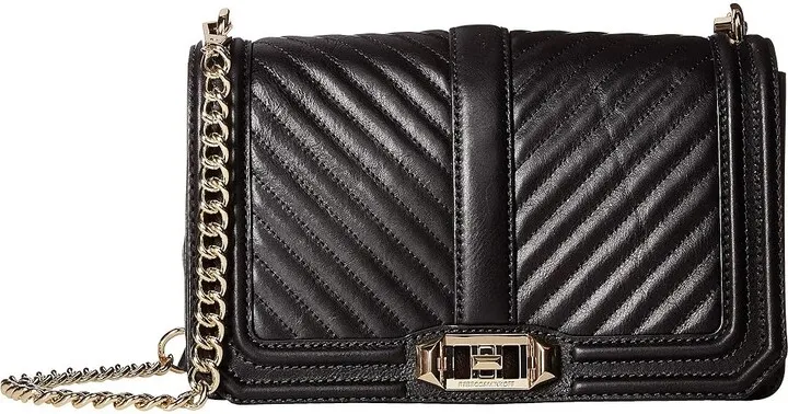 Rebecca Minkoff Chevron Quilted Love Crossbody (Black 1) Cross Body Handbags