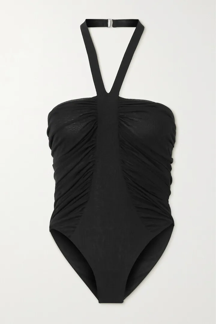 SAINT LAURENT - Ruched Jersey Halterneck Bodysuit - Black