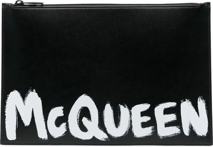 Logo-Print Leather Clutch Bag