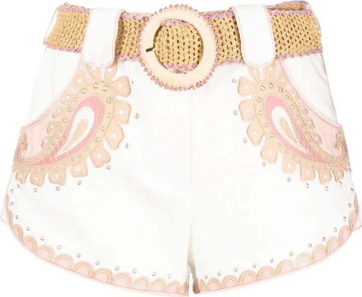 Embroidered Belted Shorts