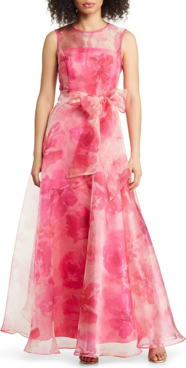 Floral Illusion Neck Organza Ballgown