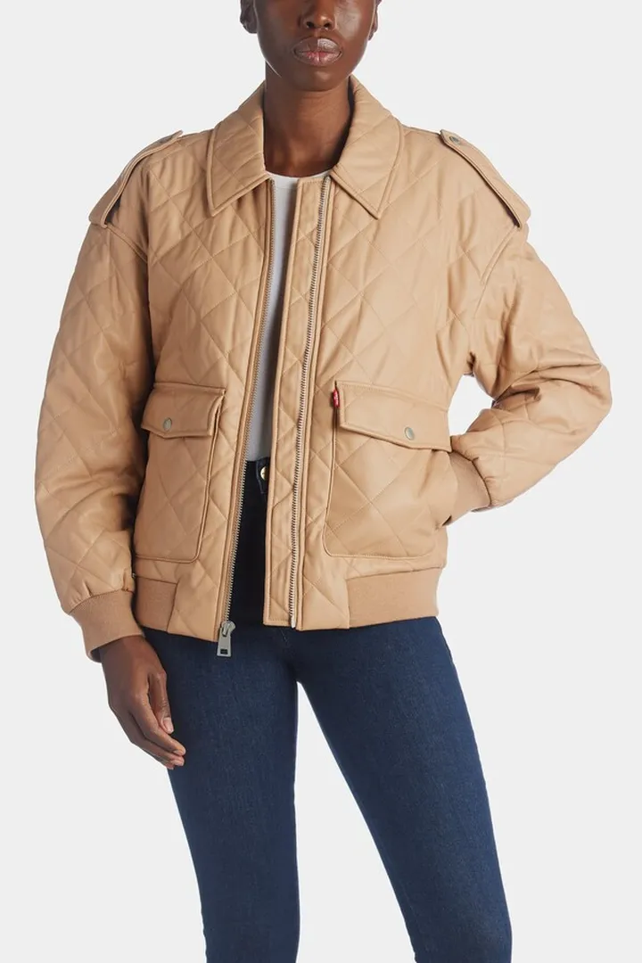 Diamond Quilted Vegan Leather Bomber