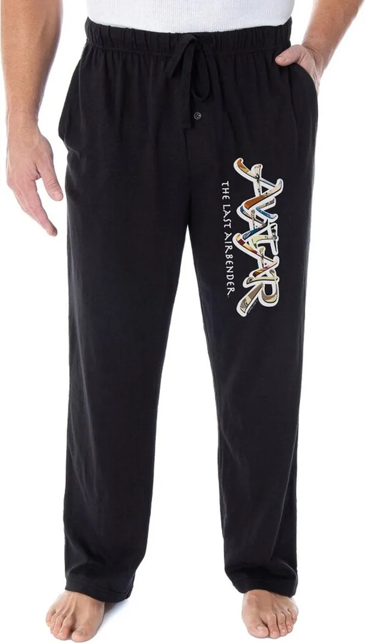 Avatar The Last Airbender Men's Character In Logo Sleep Lounge Pajama Pants (SM) Black