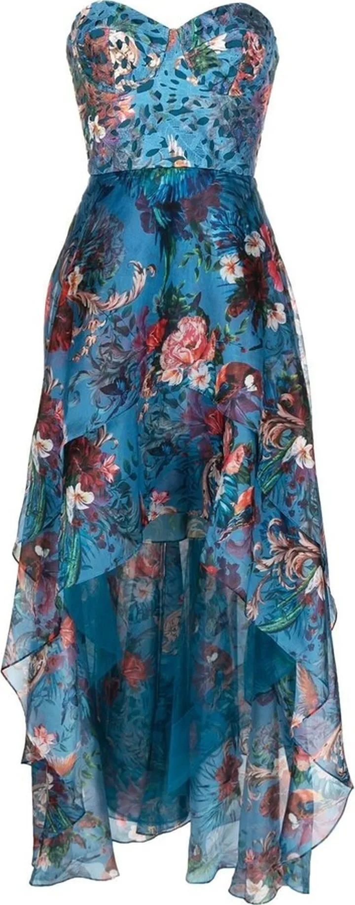 Floral-Print High-Low Gown