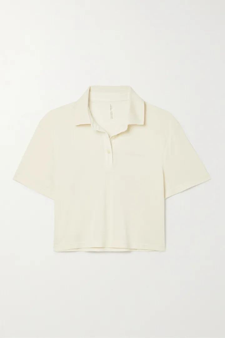 Outdoor Voices - Birdie Cropped Drirelease Stretch Recycled-piqué Polo Shirt - Neutrals