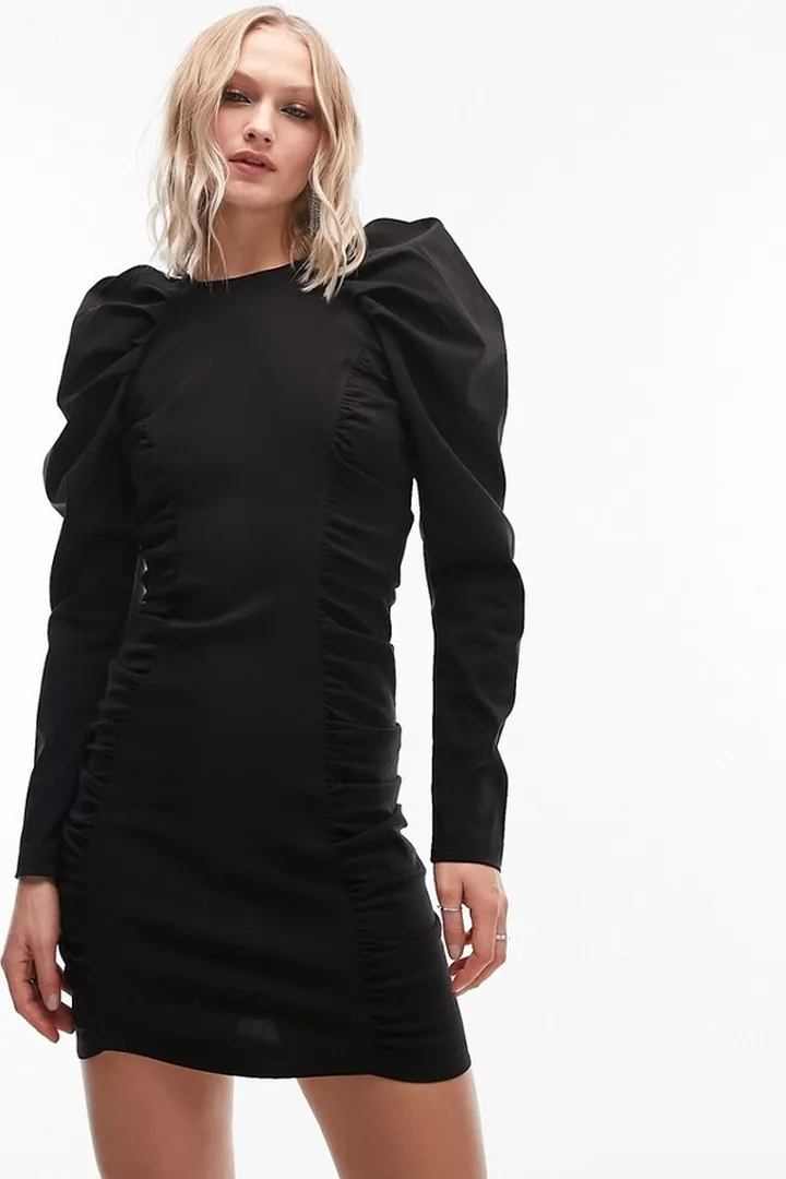 Topshop puff sleeve mini dress in black