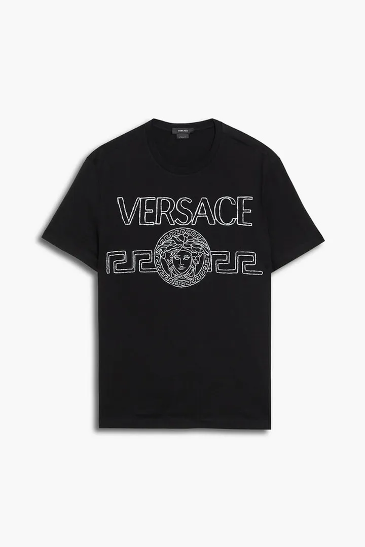 Embroidered cotton-jersey T-shirt
