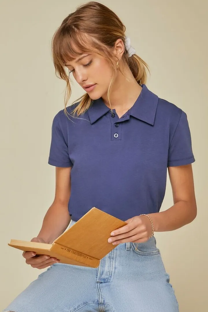 Cropped Jersey-Knit Polo Shirt