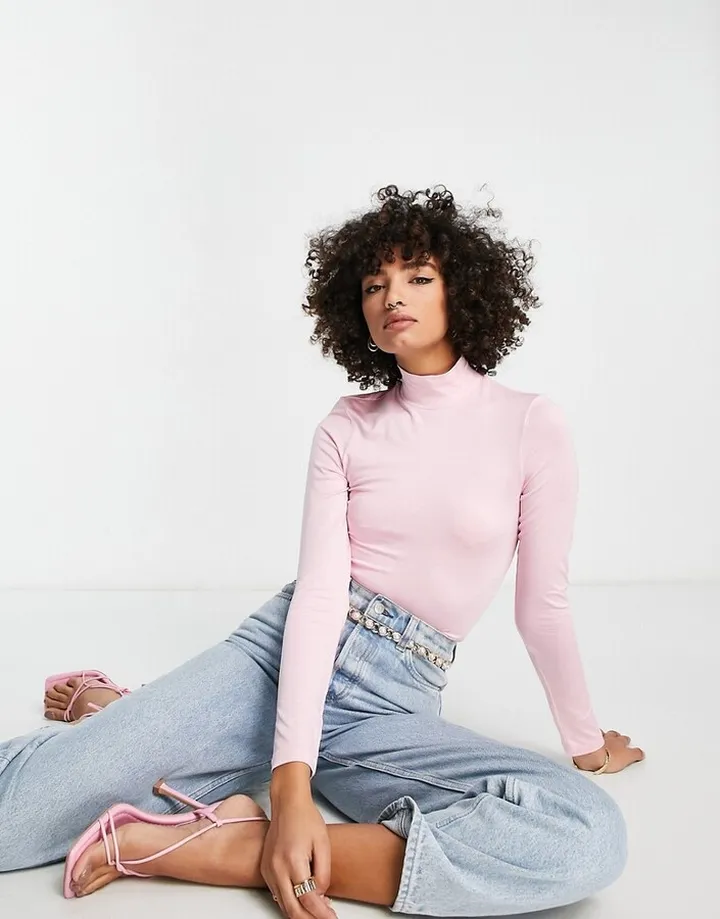 & Other Stories jersey high neck top in pink