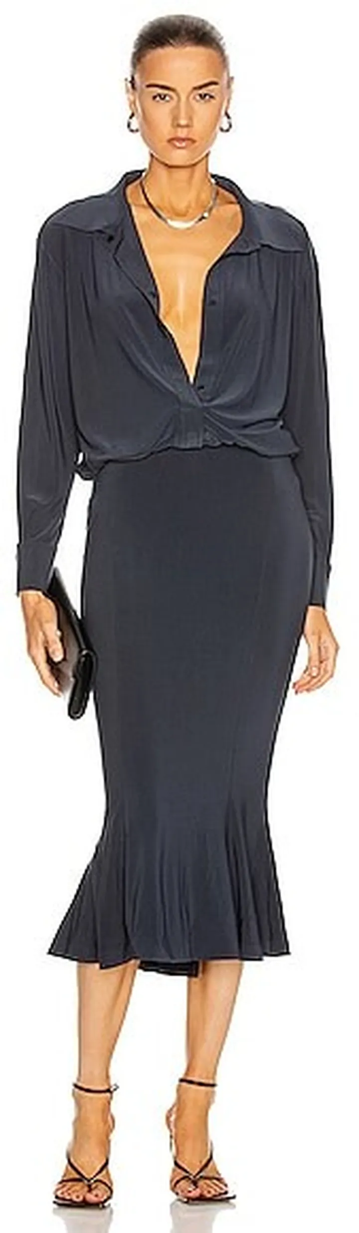Norma Kamali for FWRD Boyfriend Shirt Fishtail Dress in Grey