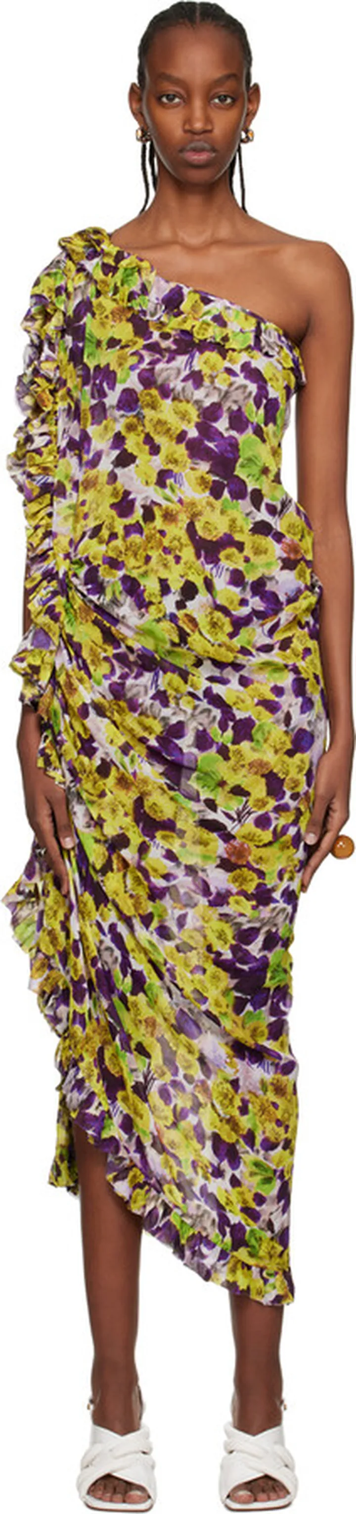 Dries Van Noten Yellow Ruffled Midi Dress