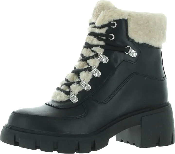 Henlie Womens Faux Fur Lined Leather Combat & Lace-up Boots