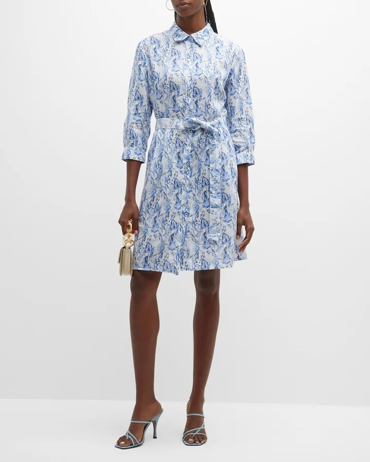 Botanical-Print Linen Shirtdress