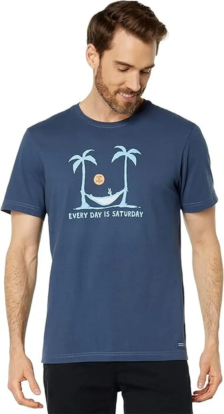Life is Good Saturday Hammock Palms Short Sleeve Crusher-Lite Tee (Darkest Blue) Men's T Shirt