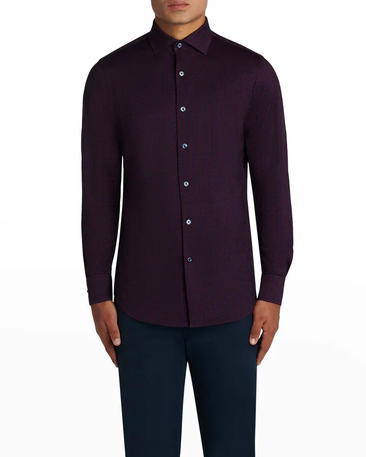 Men's Ooohcotton Stripe-Check Sport Shirt