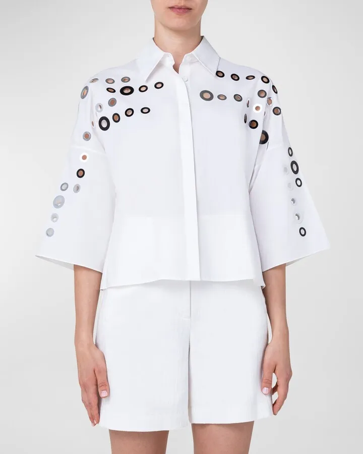 Cropped Eyelet Detail Blouse