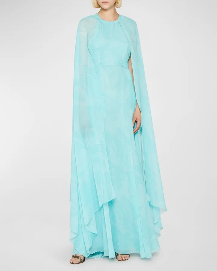 Paisley Wave Silk Cape Gown