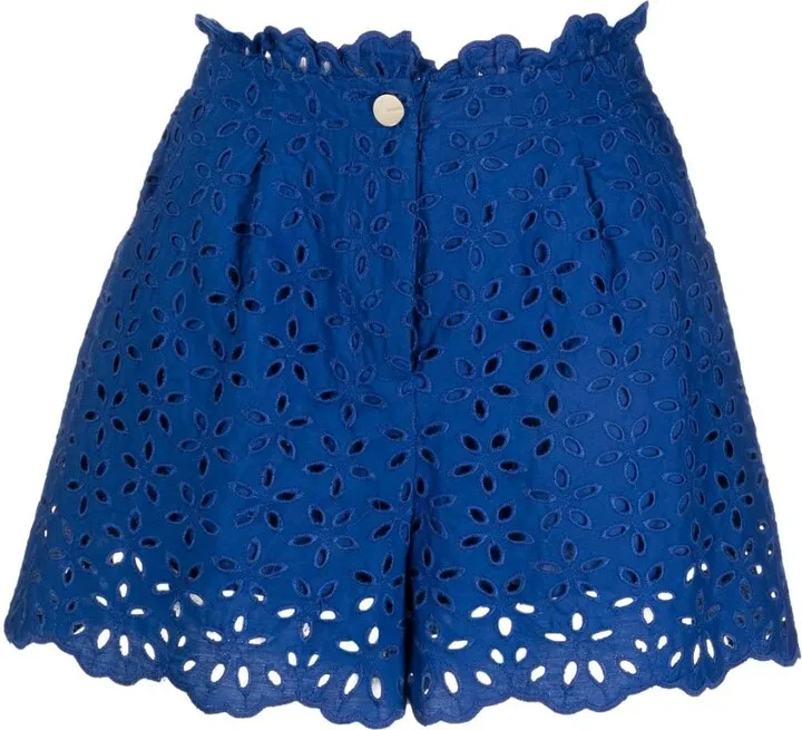 Floral-Motif Perforated Shorts