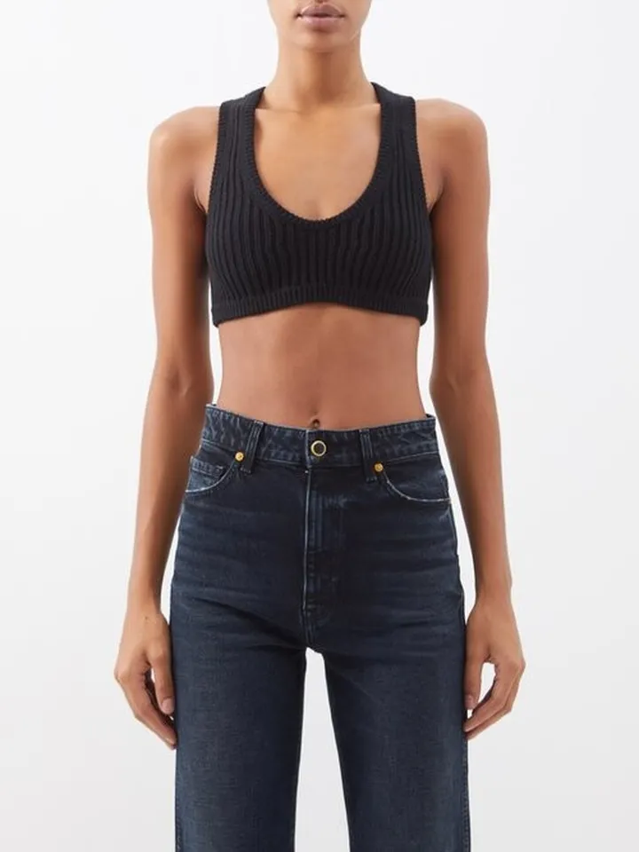 Gioca Scoop-neck Ribbed Cashmere-blend Cropped Top