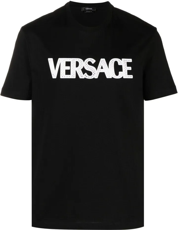 Black Mesh Logo Cotton T-Shirt
