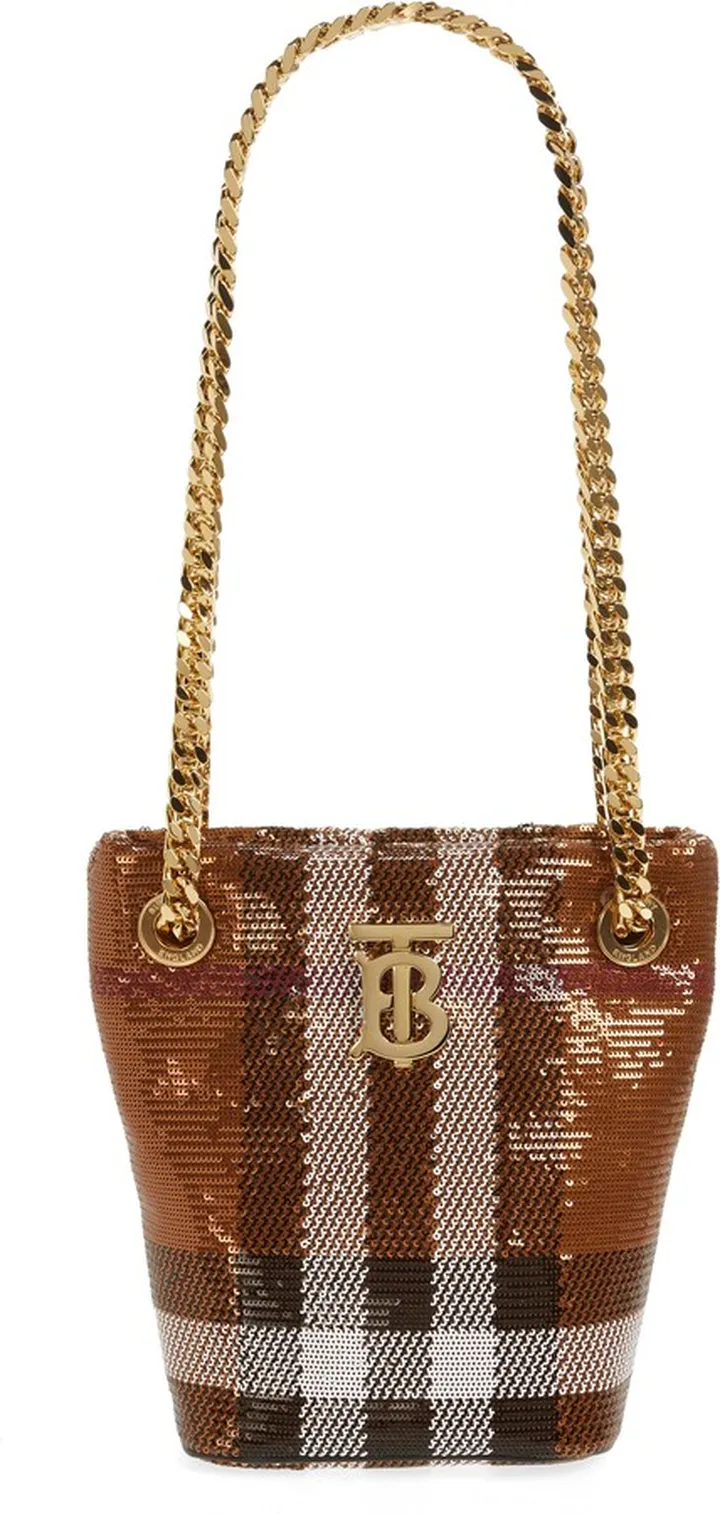 Small Lola Sequin Check Bucket Bag