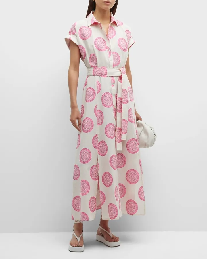 Chantel Medallion-Print Tie-Belt Midi Shirtdress