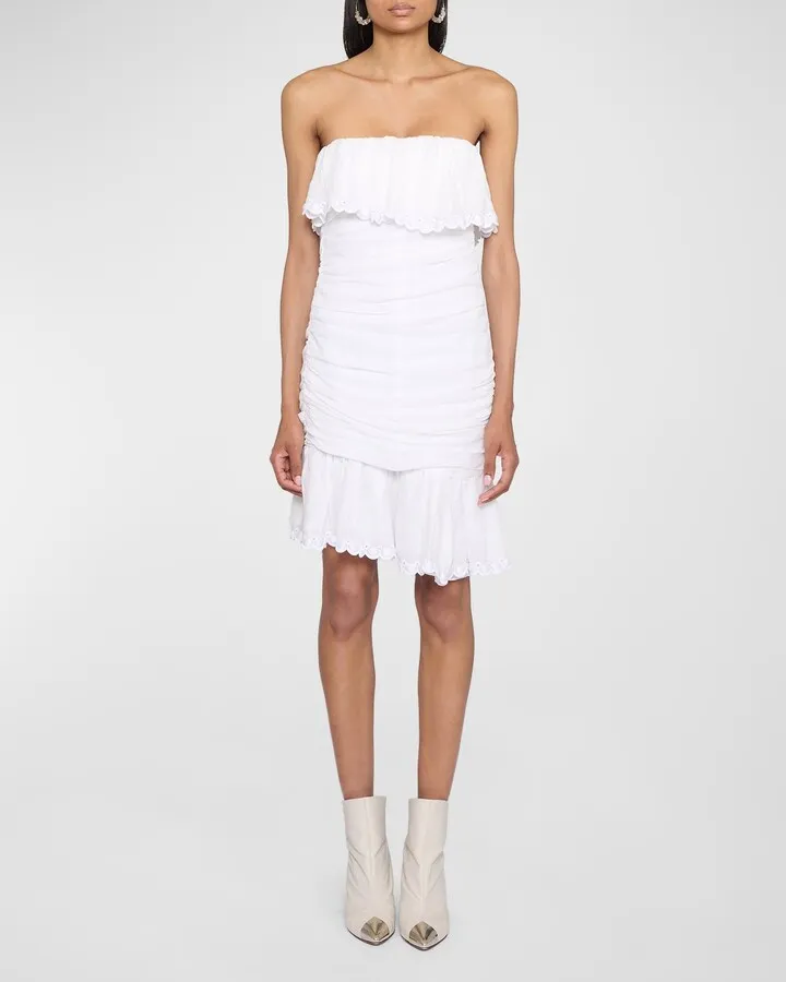 Oxani Strapless Eyelet-Ruffle Ruched Dress