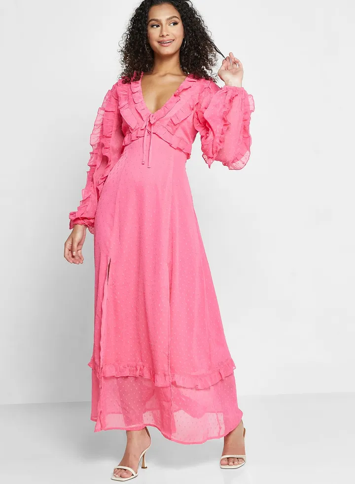 Tie Detail Ruffle Dress