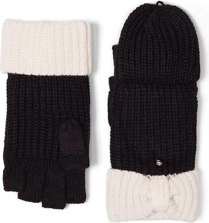 Kate Spade New York Bow Cuff Pop Top Gloves (Black Cream) Extreme Cold Weather Gloves