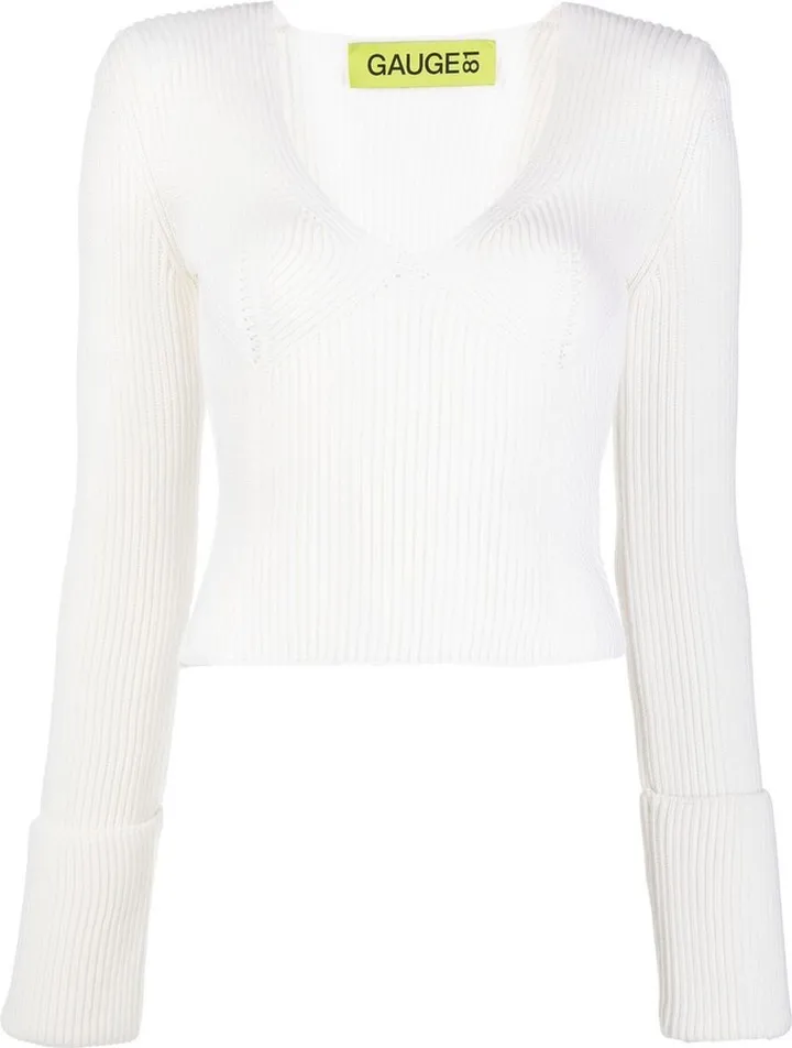 V-neck rib-knit jumper