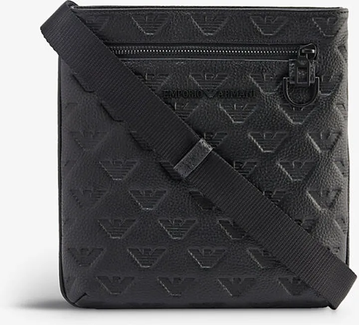 Black Logo-embossed Leather Cross-body bag