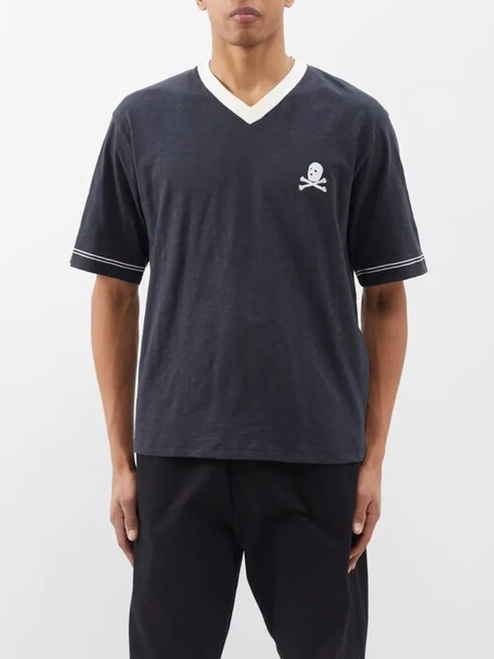 Sailor V-neck Logo-embroidered Cotton T-shirt