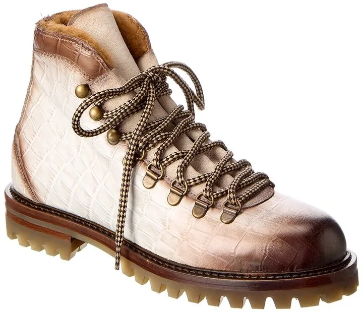 Antonio Maurizi Low Croc-Embossed Leather Hiking Boot