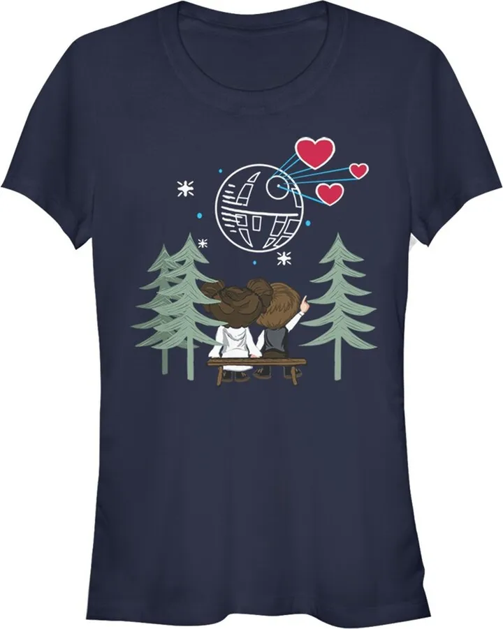 Junior's Star Wars Valentine's Day Han and Leia Holding Hands T-Shirt - Navy Blue - X Large