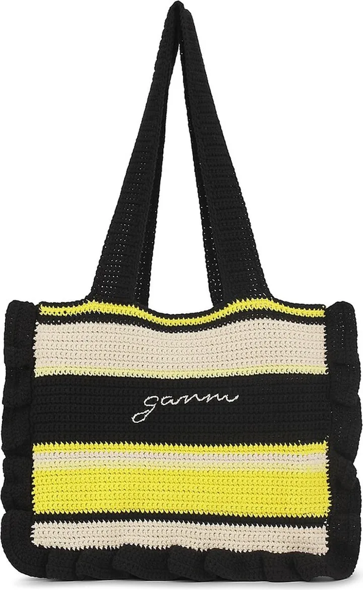 Striped Crochet Frill Tote
