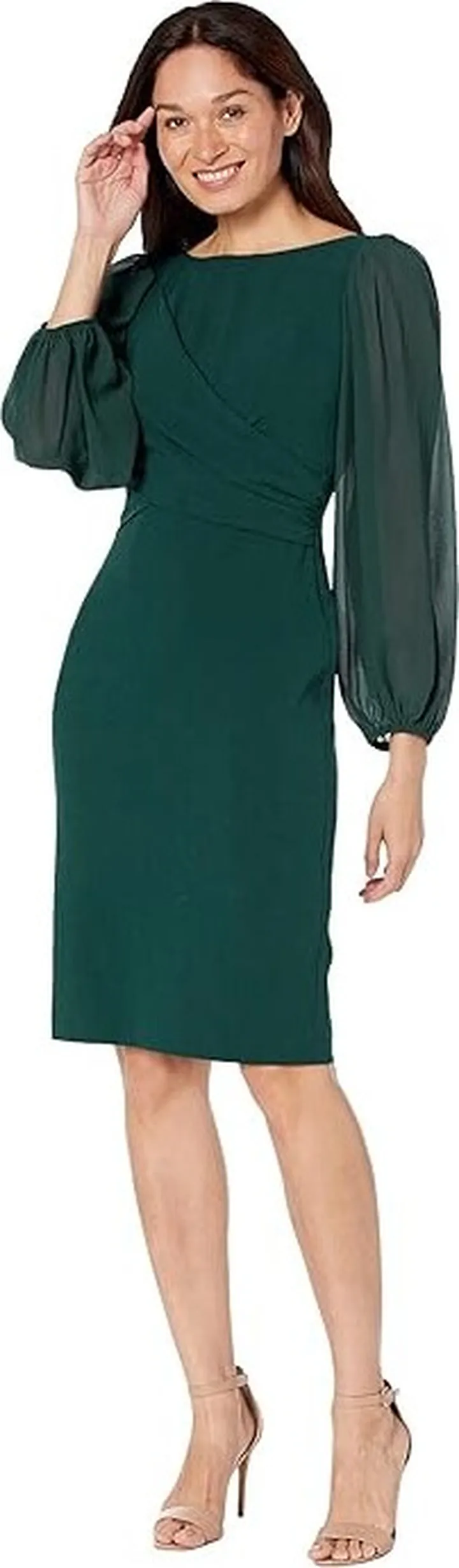 Vince Camuto Signature Stretch Crepe Bodycon with Chiffon Balloon Sleeve (Hunter) Women's Clothing