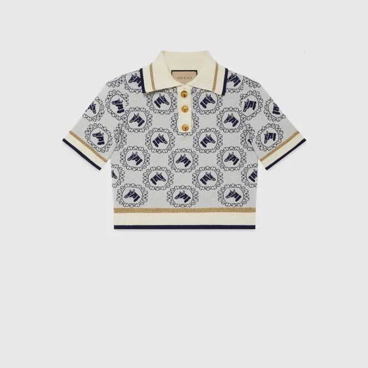 Equestrian cotton jacquard polo top