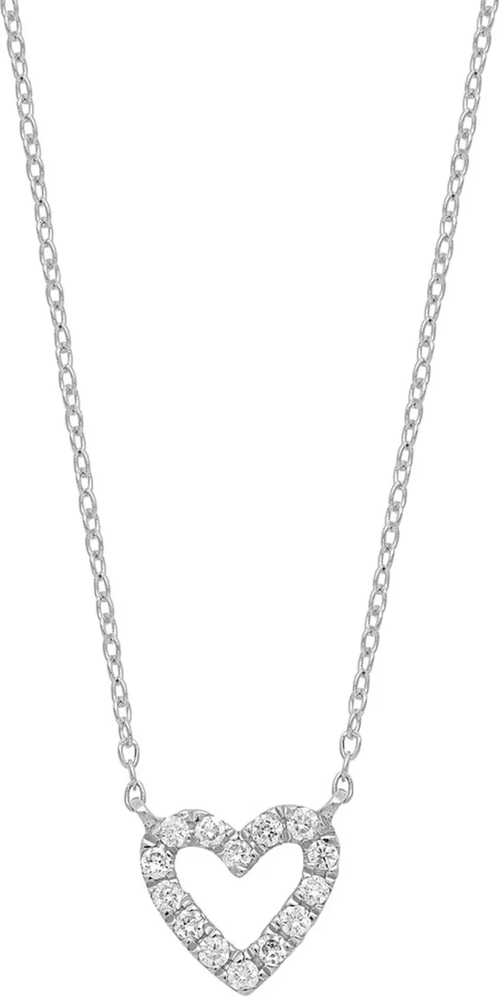 18K White Gold Diamond Open Heart Pendant Necklace - 0.05 ctw