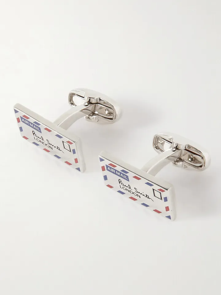 Airmail Silver-Tone Enamel Cufflinks