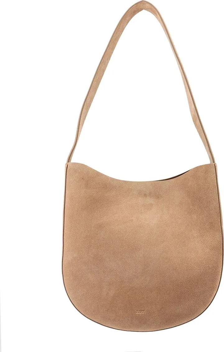 Suede shoulder bag with logo on the front