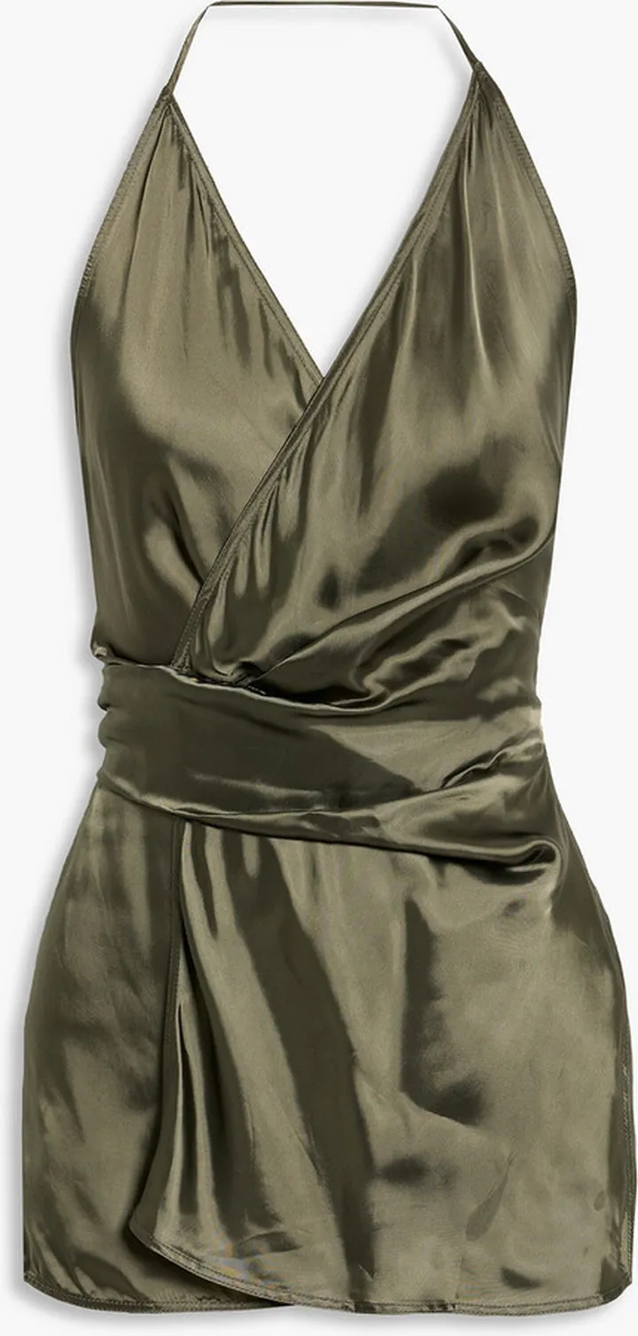 Cupro-satin halterneck wrap top