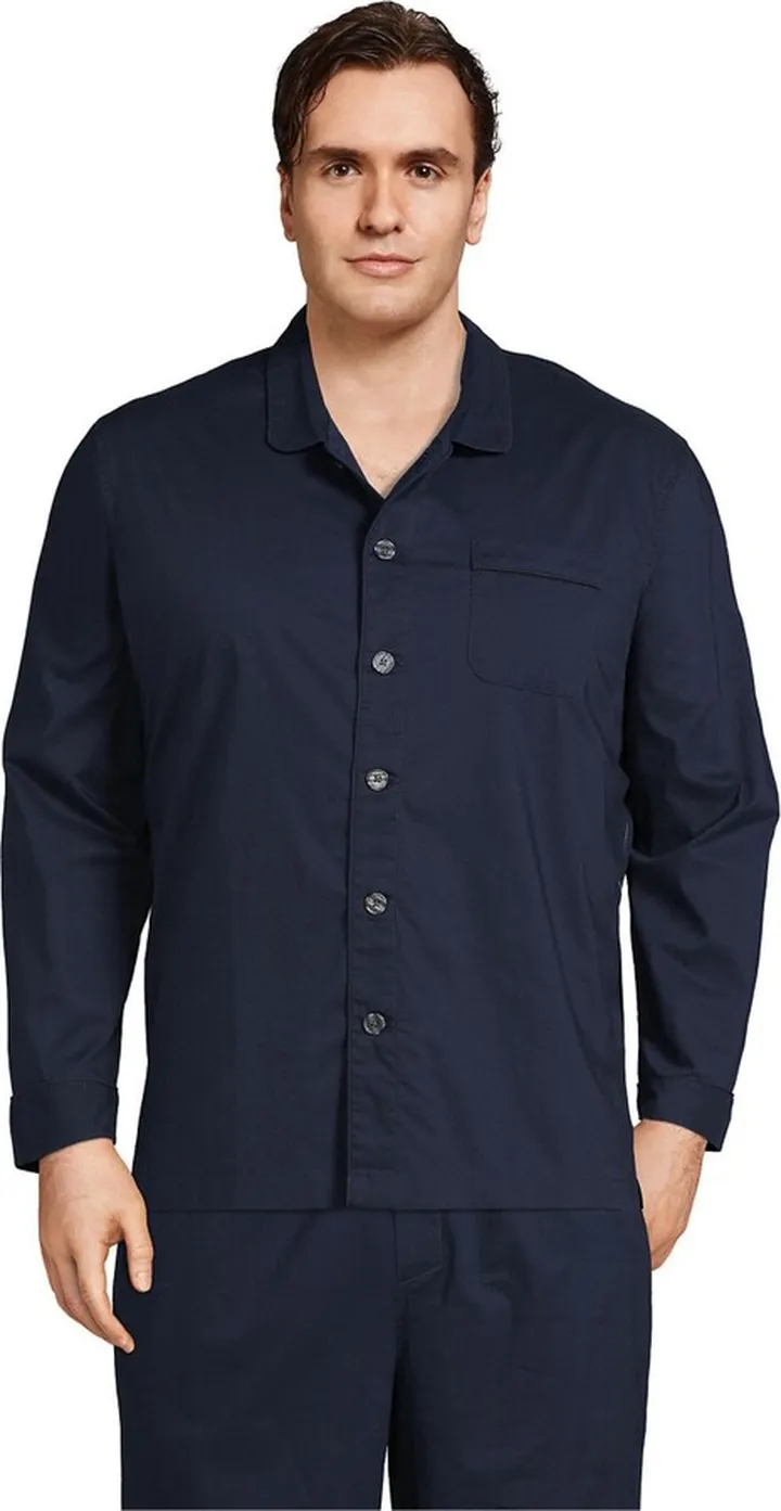Lands' End Men's Big and Tall Poplin Pajama Shirt